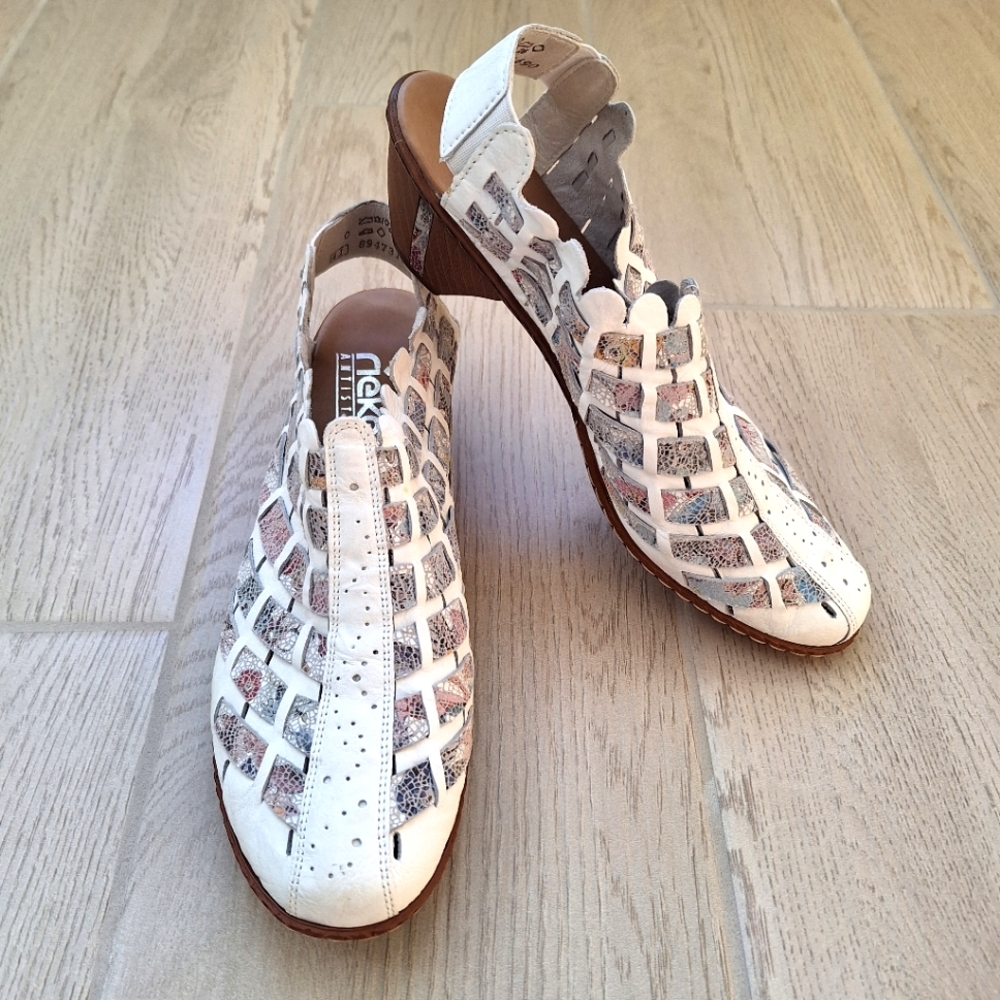 Rieker women's Sina 78 white and floral weave leather slingback heel size 41EU - Picture 2 of 15